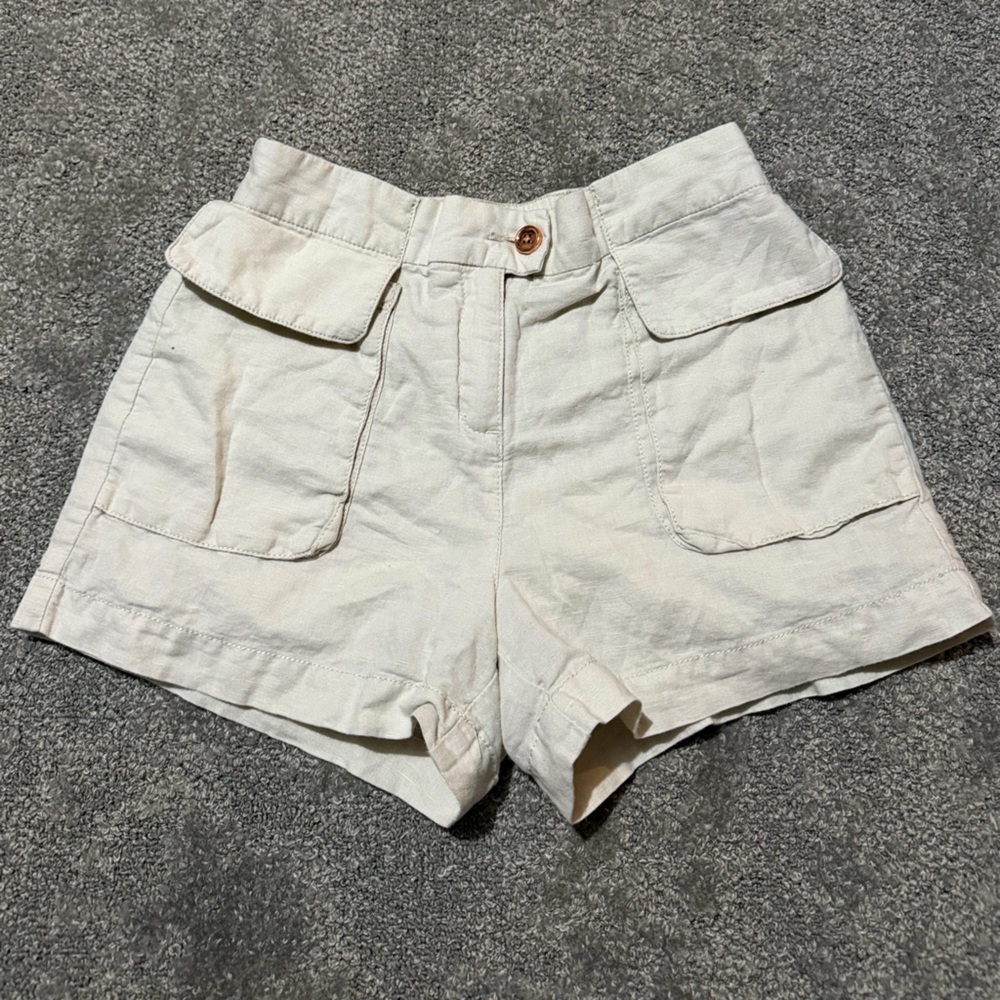 Janie and Jack kids size 12 linen & cotton blend shorts in a light tan color